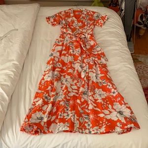Anthropologie Maeve orange floral maxi dress